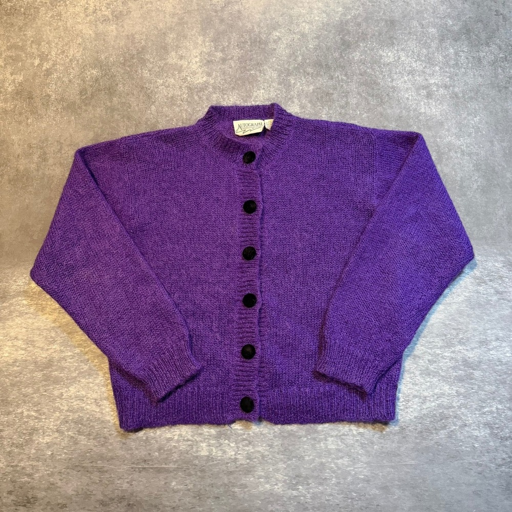 Vintage Purple Mohair Blend Women's Button Cardigan Sweater Size M